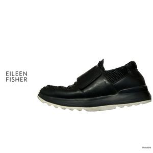 Eileen Fisher tweed and leather Velcro sneakers